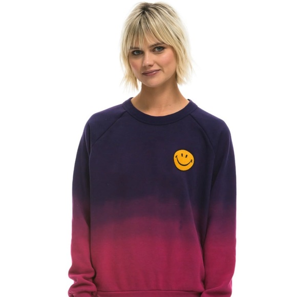 Aviator Nation Tops - Aviator Nation Faded Smiley Embroidery Sweatshirt Purple Rose